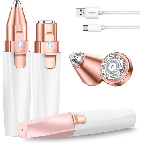 Rasoir Visage Femme & Rasoir Sourcils Electrique: 2-en-1 Tondeuses Femme Face Epilateur Visage Douce sans Douleur avec Lumière LED - Pour Lèvres, Menton, Joues et Sourcils, Rechargeable