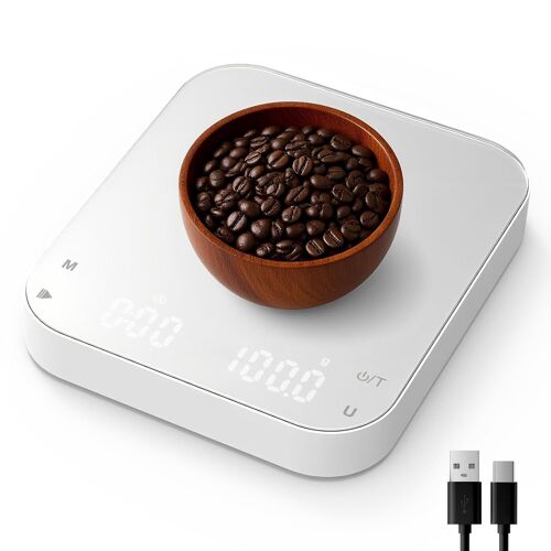 Kalanka-Rechargeable Balance À Café Avec Minuterie, 3kg/0.1g Balance De Cuisine Affichage Led, 6 Unité, Couvercle En Silicone, Minuterie Automatique/Manuelle, Haute Précision Pour Espresso, Café Ver