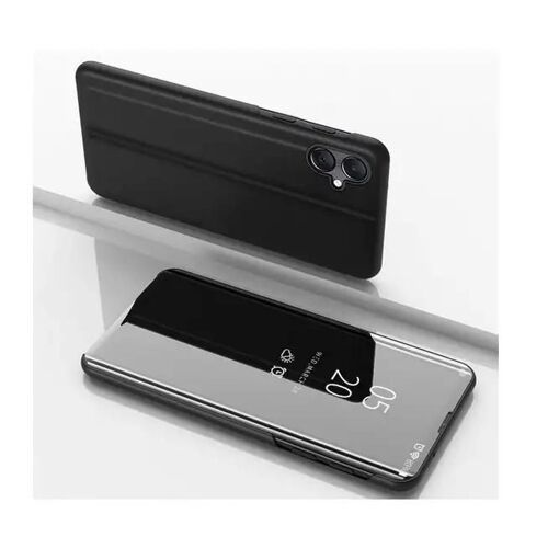 Housse Pour Samsung Galaxy A06 - Etui Coque Portefeuille Clear View Miroir + Verre Trempe - Noir