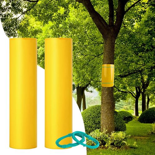 KALANKA-Bande Glue Arbre 2X Ruban D'arbre Jaune piège à Colle Protéger les Arbres (3mx15cm) pour Empêcher Chenilles Fourmis Autres Insectes Nuisibles de Grimper sur les Arbres, y Compris 2 Fils de Li