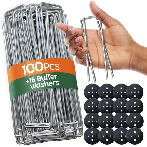 Kalanka-Piquets De Jardin 100 Pcs + 16 Rondelles ¿ Sardines De Fixation Pour Sol Dur, Agrafes De Jardin - Piquet Ancrage Pour Tomates - Agrafes Pour Toile De Paillage Et Gazon Synthétique