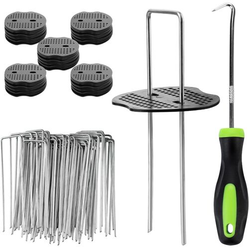 Lot 50 Piquets Jardin Avec Rondelles - Agrafes Fixation 150mm Pour Tissu Anti-Mauvaises Herbes Et Paillage