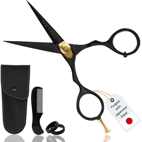 Ontaki Barbe Moustache Ciseaux Barber Peigne En Acier Japonais Étui De Transport Coupe Forgé À La Main Bord Biseauté Kit De Poils Du Visage Pour Homme Poils Du Visage 5,5 Pouces Noir