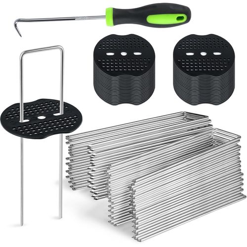 Sept-Lot De 50 Piquets De Fixation Avec 50 Rondelles, 150 X 40 Mm Ø 3mm, Piquets De Fixation En Acier Galvanisé Inoxydable Pour Jardin, Toiles De Paillages, Gazon Artificiel, Grillage Et Filets