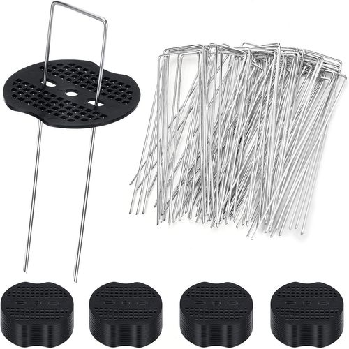 Asfasfq-Lociban 50 Piquets De Jardin Avec 50 Rondelles, Piquets De Fixation En Acier Galvanisé, Piquets D'ancrage Au Sol, Pour Toiles De Paillages Clôture Et Gazon Artificiel 150x40mm Ø2.5mm
