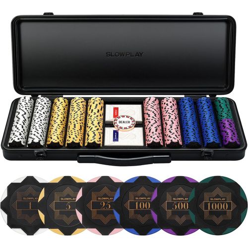 Asfasfq-Slowplay Nash Deluxe Coffret De Poker Set | Jetons De Poker En Argile 500 Pcs Avec Valeur, 14g | Malette De Poker Texas Holdem| Cartes De Poker, Bouton Dealer