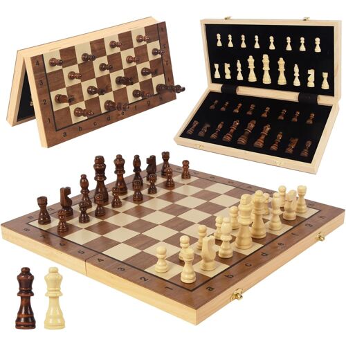 Jeu D'échecs Magnétique-En Bois-Pour Adultes Et Enfants-Pliable-40 X 40 Cm-Portable-En Bois De Noix Et De Pin (Marron-Grand Pliage)