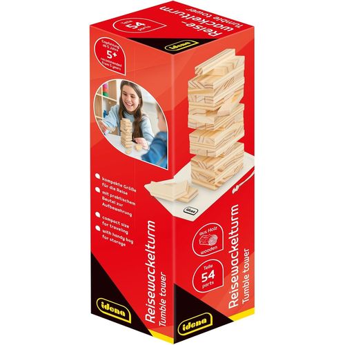 Jeu De Voyage Branlante En Bois,Jeu D'adresse Avec 54 Briques Et Sac De Rangement,Env. 4.8 X 4.8 X 14.4 Cm Grande Tour À Empiler,40088