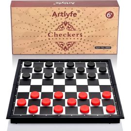 Artlyfe Jeu De Dames,Echiquier Magnetique,Ensemble D'échiquier Pliable Et Portable,Pour Enfants Et Adultes, Idéal Pour Fêtes Et Voyages