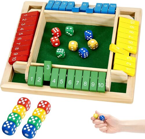 Shut The Box Jeux De Dés En Bois Jeu De Dés En Bois De Mathématiques Jeu De Table En Bois Pour 4 Joueurs Jeu De Plateau En Bois Avec 8 Dés Quadricopour Enfants Et Adultes Cadeau