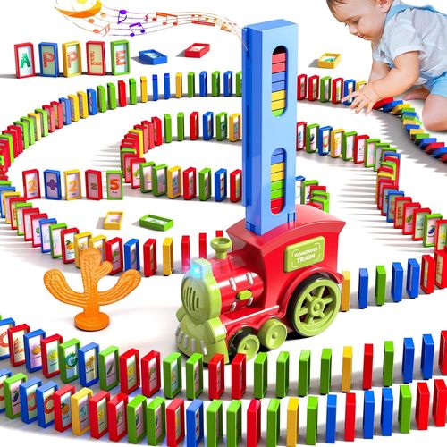 ASFASFq-Doloowee Jouet de Train Domino,Train de Dominos Automatique avec 307 Blocs de Dominos,Anniversaire Noël Cadeaux Créatifs Filles Garçons 3 4 5 6+ Ans