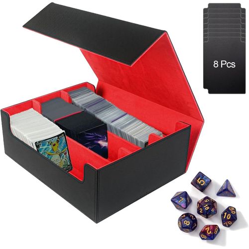 Asfasfq-Card Deck Box Pour Mtg Avec 8 Séparateurs De Cartes, Boîte De Rangement Peut Contenir Jusqu'à 1800 Cartes,Boîte À Cartes Avec 7pcs Dés Pour Cartes À Collectionner Magic Commander (1800+, Blac