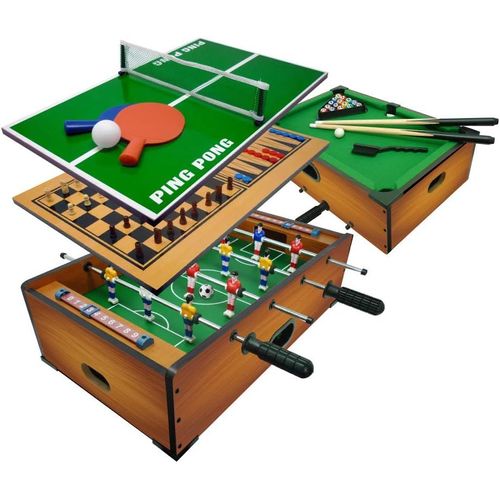 ASFASFq-Sport One Football et Billard d'appui, Jeu de société 6 en 1, Baby-Foot Dimensions 51 x 31 x 16 cm, Carte de Maison avec Jeux de société : Tennis de Table, échecs, Dame, Backgammon, Bois
