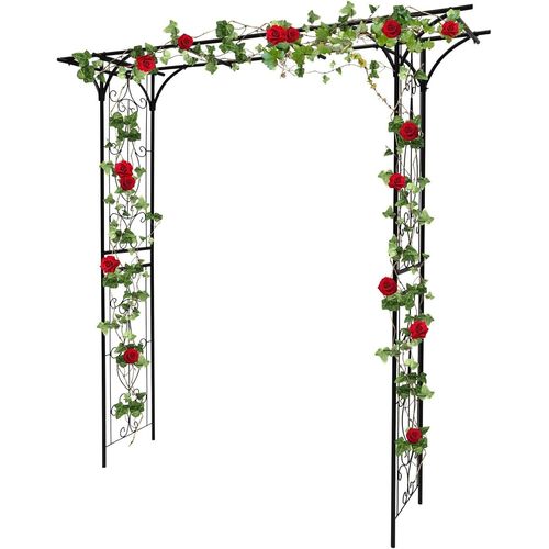 Asfasfq-Kalolary Arche De Jardin Sommet Plat En Metal Noir Pour Plantes Grimpantes, Support D'escalade Pour Pelouse, Vignes, Fleurs Et Mariage
