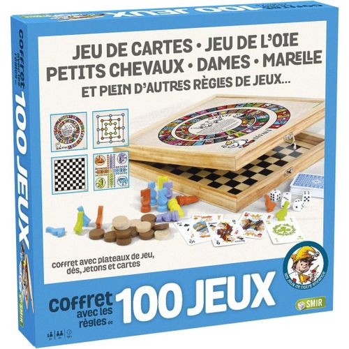 Asfasfq-France Cartes- Coffret 100 Bois-Les Grands Classiques Famille, Enfants Dames, Petits Chevaux, L'oie, Marelle, Dés Et Jeu De Cartes,De 3 À 8 Joueurs, 527600, Gris