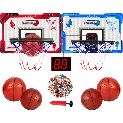 Asfasfq-Panier Basket Enfant Intérieur Mini Panier De Basketball Avec Lumières Led Grand Cadre De Basketball 4 Ballons Tableau D'affichage Électronique Cadeaux Pour 3-12 Ans Pour Maison Chambre À Cou