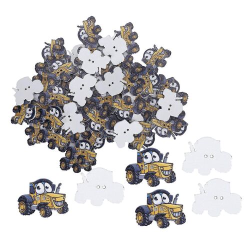 Lot De 150 Boutons En Bois À Faire Soi-Même,Motif De Camion Peint,Accessoires Pour Vêtements