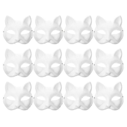 12 Masques Vierges Pour Chat, Déguisement, Cosplay, Bricolage Pour La Maternelle, Masque De Chat Non Peint - Ya