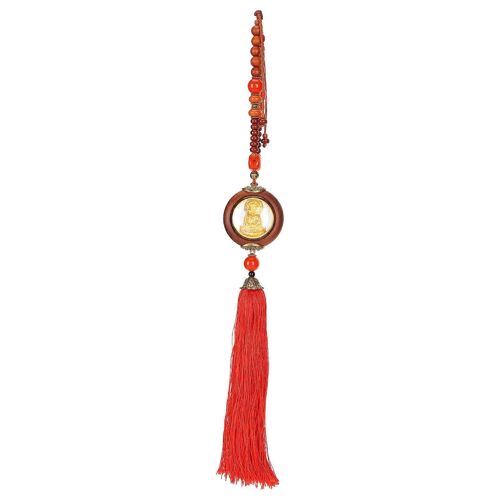 Statue de Bouddha en palissandre,pendentif décoratif en bois avec pompon pour voiture