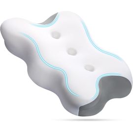 Oreiller En Mousse À Mémoire De Forme Pour Les Douleurs Cervicales, Oreiller Ergonomique Cervical, Oreiller Orthopédique Avec Design Rainuré - 62× 36×8/12 Cm 