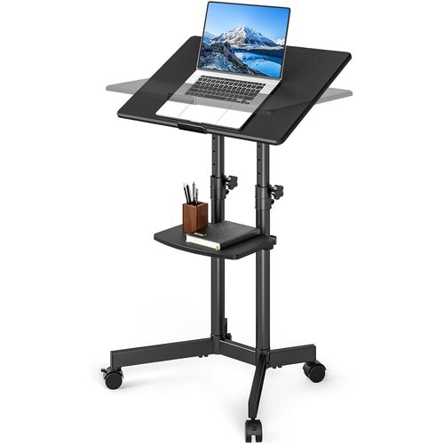 Ksfal-Bureau Informatique Mobile À Hauteur Réglable,Bureau Debout À Roulettes,Plateau Inclinable De 40° Pour Ordinateur Portable,Poste De Travail Supportant Jusqu'à 20 Kg