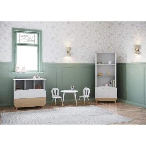 Bibliotheque 2t / 2p - Firmiana - Style Scandinave - Blanc Mat / Chene Kronberg - 77.4 X 36.6 X 177 Cm - Demeyere