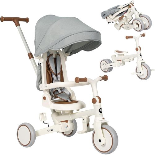 Ksfal-Tricycle Évolutif Bébé 5 En 1-Vélo Enfant De 1 À 5 Ans-De Tricycle À Vélo Avec Ou Sans Pédales-Adaptable Et Transformable (Gris)