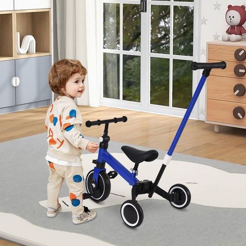 Ksfal-3 En 1 Vélo Draisienne-Draisienne Intérieur Extérieur Pour Enfants -Tricycle Avec Barre De Poussée-Vélo D'apprentissage Dès 1 An-Modulable Avec Ou Sans Pédales-3-En-1 (Bleu)