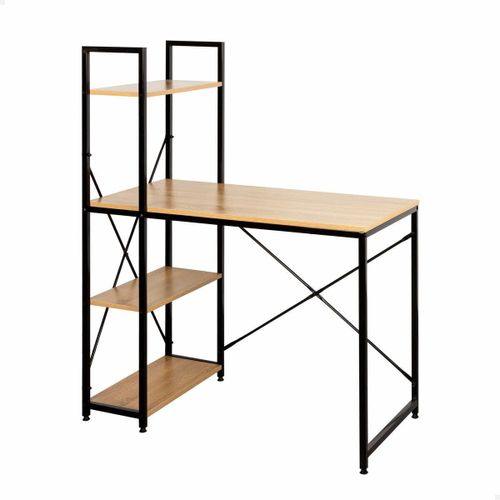Ksfal-Max Home Bureau Avec Étagère,100x52x120 Cm,3 Étagères,Plateau En Bois,Structure En Acier Noir,Bureau Et Étude,Industriel,Pieds Réglables,Bureaux (18421)