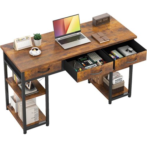 Ksfal-Bureau D'ordinateur Avec 3 Tiroirs Et 2 Compartiments De Rangement,100 Cm,Petit Bureau Avec Espace De Rangement Pour Chambre À Coucher,Bureau À Domicile,Bureau D'étude-Blanc