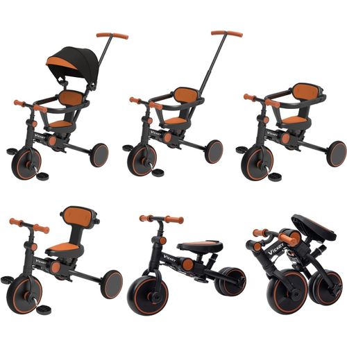 Ksfal-Tricycle Et Draisienne 6 En 1 Pour Enfants De 1 À 6 Ans Avec Barre De Poussée,Système De Direction,Embrayage De Roue,Pédales Amovibles,Siège Réglable En Hauteur Et Toit Pare-Soleil,Noir
