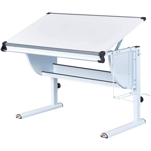 Kgabery-1bureau Réglable En Hauteur-Bureau Enfant-Bureau Élève-Plan De Travail Inclinable-Rangement Pour Cartables-En Métal Blanc-Applications Vert,Rose Et Blanc-Matts 3in1
