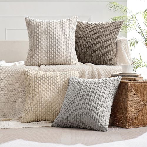 Cauc-Lot De 4 Housse De Coussin Décorative En Velours Côtelé Coussins Canape Carré Super Doux Taie Oreiller Moderne Maison Pour Salon Chambre Fauteuil De Bureau 40x40 Cm Série Nature