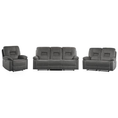 Ensemble De Salon Électrique Inclinable En Velours Gris Avec Led Et Port Usb Bergen