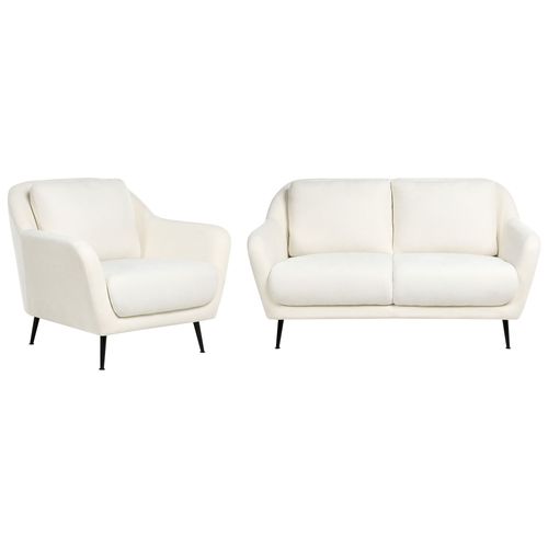 Ensemble De Salon 3 Places Eiby Tissu Chenille Blanc