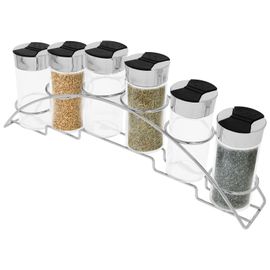 Set 6 Bocaux 90ml Avec Support Inox Pour Rangement Epices Cheffinger Noir / Argent
