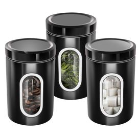 Ensemble 3 Boîtes Empilables Pour Café Sucre Fenêtre Transparent Hermétique Cheffinger Noir