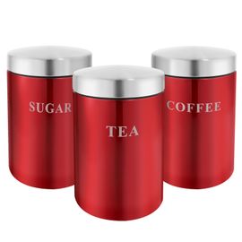 Lot 3 Boites En Inox Pour Café Thé Sucre Hermétique Cheffinger Rouge