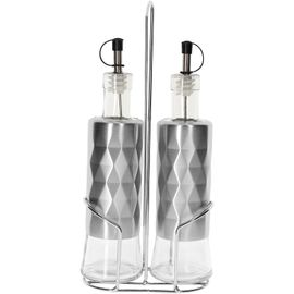 Bouteilles En Inox Verre Pour Huile Vinaigre 2x320ml Avec Support Solide Cheffinger Argent