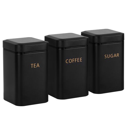 Ensemble 3 Boîtes Pour Thé Café Sucre 9x14,5cm Hermétique Cheffinger Noir