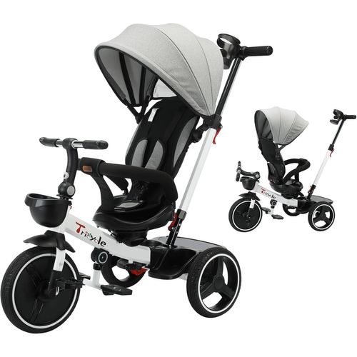 Ksfal-Tricycle Pour Bébé,Tricycle Pour Poussette 6 En 1 Pour Enfants Avec Poignée De Poussée Réglable,Auvent Amovible,Harnais De Sécurité Pour 18 Mois À 5 Ans