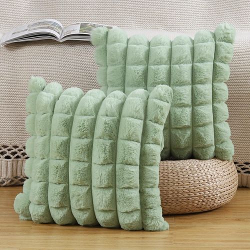 Tianyi-Lot De 2 À Carreaux Housses De Coussin En Peluche En Fausse Fourrure Housse De Coussin Décorative Douce Moelleuses Pour Coussin De Chambre À Coucher De Canapé Vert 45x45 Cm