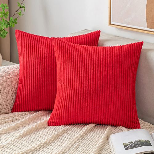 Slep-Decorative Housse De Coussin En Velours Côtelé Canapé Taie D'oreiller Douce Pour Maison Salon Chambre Lit Clic Clac 40x40 Cm Lot De 2 Rouge