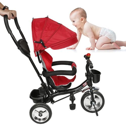 Ksfal-3 En 1 Tricycle Bébé Évolutif,Tricycle Enfant Pour 10 Mois À 5 Ans,Tricycle Avec Pare-Soleil Et Ceinture De Sécurité,Rouge-Noir