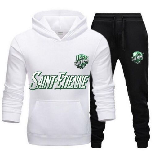 Jogging Football Enfant - Inspiré Saint-Étienne - Sweat Et Pantalon -Blanc Et Navy (Taille 12-14 Ans,Couleur Blanc)
