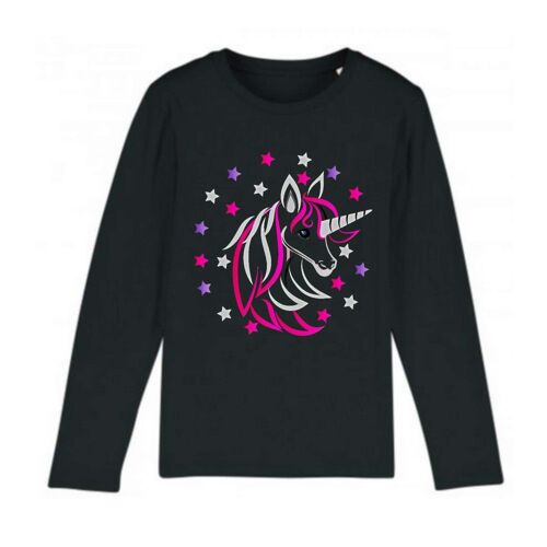 Tee Shirt Manches Longues Enfant Fille Licorne Noir