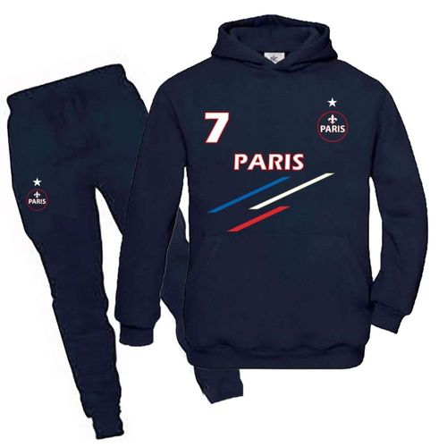 Jogging Survêtement Paris Rayures Enfant Bleu Marine (Taille 9/11 Ans,Couleur Bleu)
