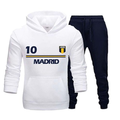Jogging Homme Football – Style Madrid – Blanc Et Bleu Marine (Taille S,Couleur Blanc)