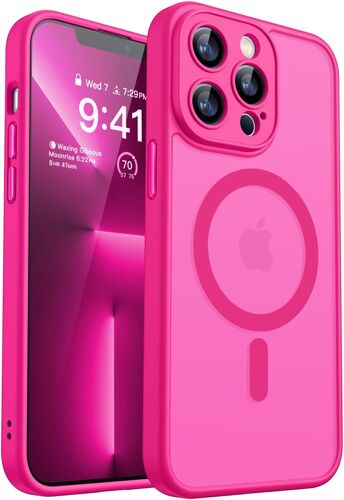 SJZG-Coque Magnétique Pour Iphone 13 Pro Max(6,7 Pouces), Compatible Avec Magsafe, [Protection Complète De L'Appareil Photo] Housse Fond Mat Translucide,Rose Vif
