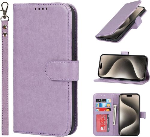 Coque Etui Pour Iphone 15 Pro Max, Housse En Cuir Pu Pochette Magnétique Clapet Case Étui À Rabat Portefeuille Avec Porte Carte Pour Iphone 15 Pro Max - Violet